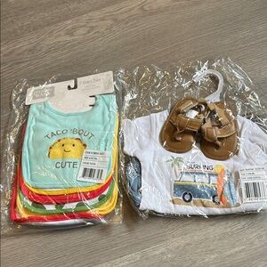 Baby Taco bib set and Sandal Set with Surfing Design